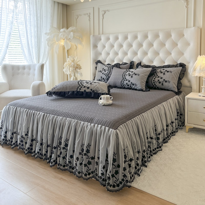 91家纺网 家纺一手货源 找家纺 恋尚 2025新款香云纱床裙四件套-赫本妮娅 赫本妮娅-深灰