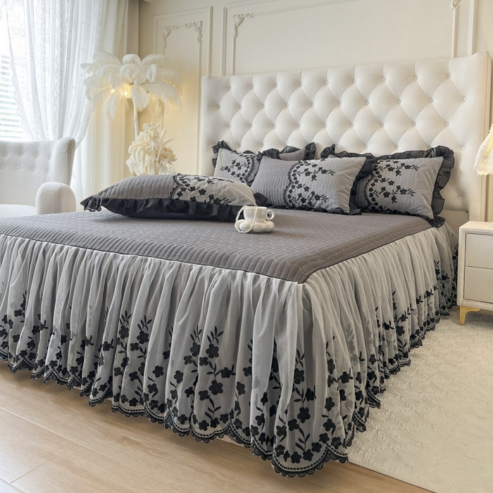 91家纺网 家纺一手货源 找家纺 恋尚 2025新款香云纱床裙四件套-赫本妮娅 赫本妮娅-深灰