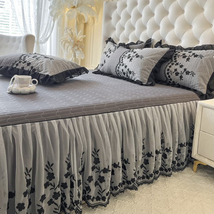 91家纺网 家纺一手货源 找家纺 恋尚 2025新款香云纱床裙四件套-赫本妮娅 赫本妮娅-深灰