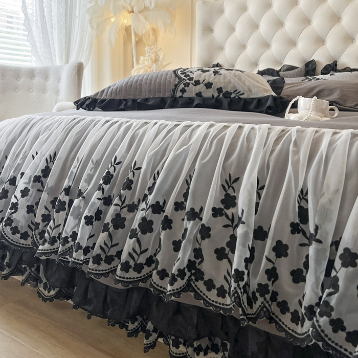 91家纺网 家纺一手货源 找家纺 恋尚 2025新款香云纱床裙四件套-赫本妮娅 赫本妮娅-深灰