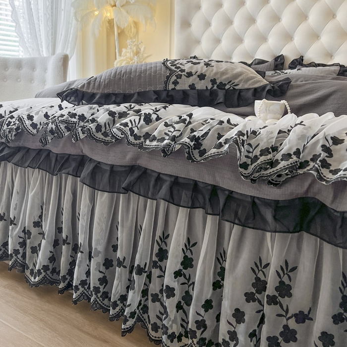 91家纺网 家纺一手货源 找家纺 恋尚 2025新款香云纱床裙四件套-赫本妮娅 赫本妮娅-深灰