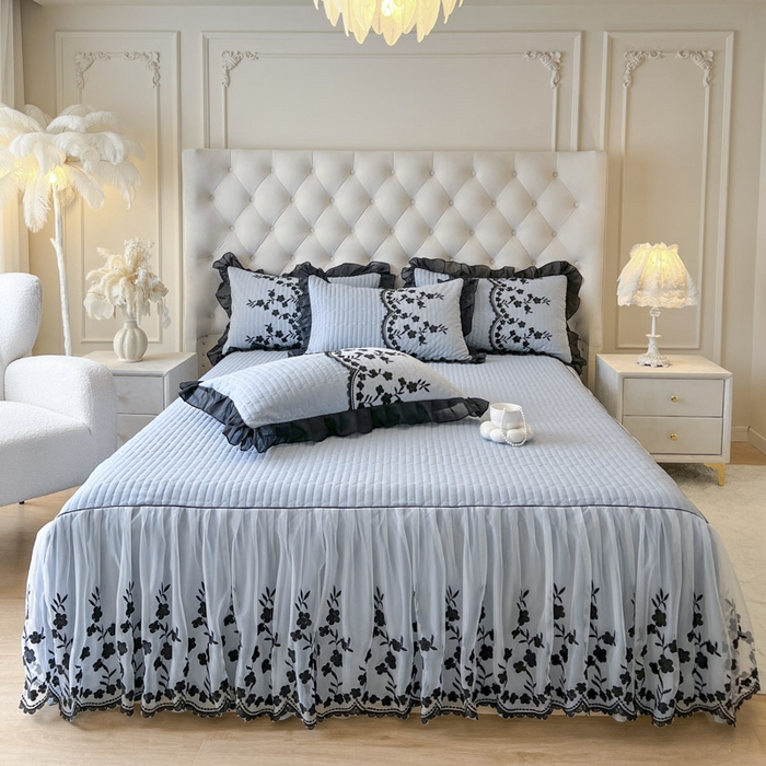 91家纺网 家纺一手货源 找家纺 恋尚 2025新款香云纱床裙四件套-赫本妮娅 赫本妮娅-天空蓝