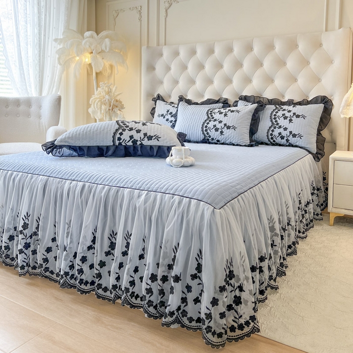 91家纺网 家纺一手货源 找家纺 恋尚 2025新款香云纱床裙四件套-赫本妮娅 赫本妮娅-天空蓝