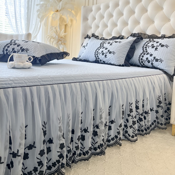 91家纺网 家纺一手货源 找家纺 恋尚 2025新款香云纱床裙四件套-赫本妮娅 赫本妮娅-天空蓝