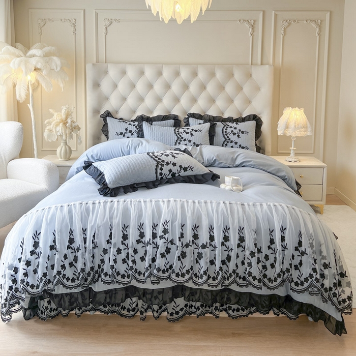 91家纺网 家纺一手货源 找家纺 恋尚 2025新款香云纱床裙四件套-赫本妮娅 赫本妮娅-天空蓝