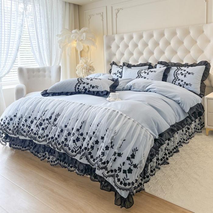 91家纺网 家纺一手货源 找家纺 恋尚 2025新款香云纱床裙四件套-赫本妮娅 赫本妮娅-天空蓝