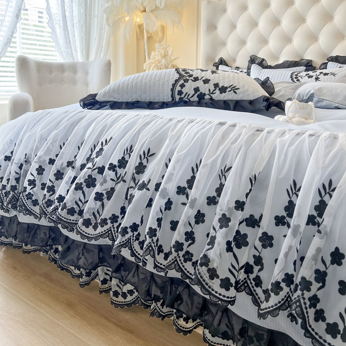 91家纺网 家纺一手货源 找家纺 恋尚 2025新款香云纱床裙四件套-赫本妮娅 赫本妮娅-天空蓝