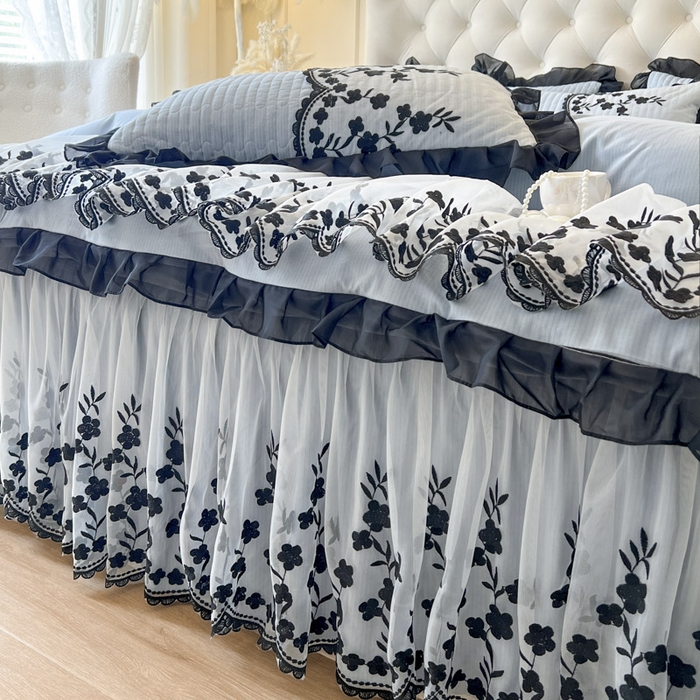 91家纺网 家纺一手货源 找家纺 恋尚 2025新款香云纱床裙四件套-赫本妮娅 赫本妮娅-天空蓝