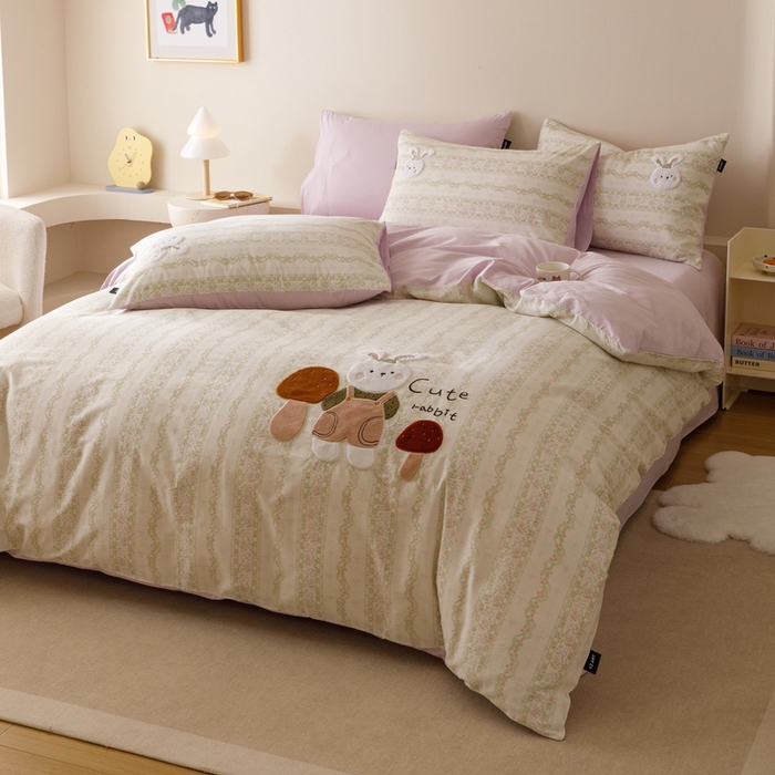 91家纺网 家纺一手货源 找家纺 卡姿家纺 2025秋冬治愈系卡通萌趣系列第一季 蘑菇小兔