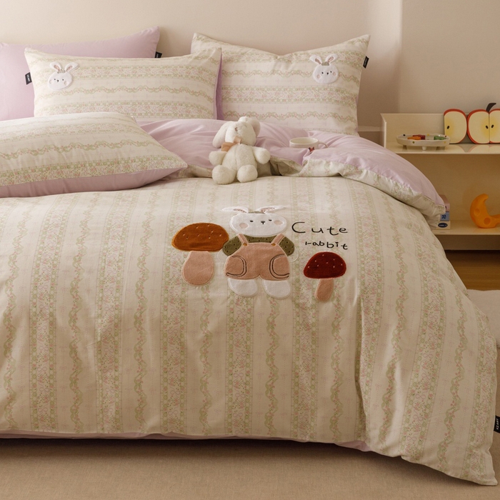 91家纺网 家纺一手货源 找家纺 卡姿家纺 2025秋冬治愈系卡通萌趣系列第一季 蘑菇小兔