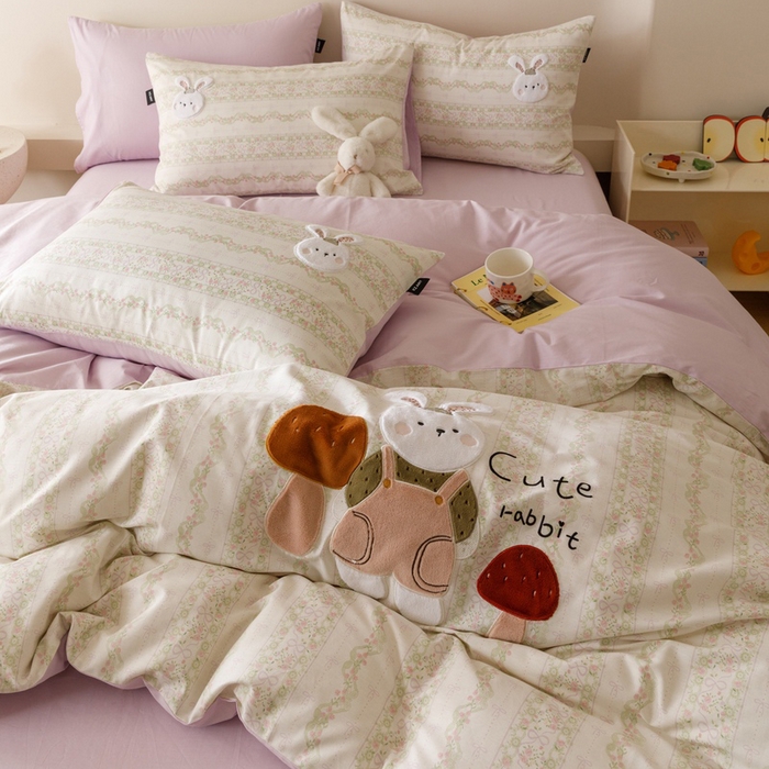 91家纺网 家纺一手货源 找家纺 卡姿家纺 2025秋冬治愈系卡通萌趣系列第一季 蘑菇小兔