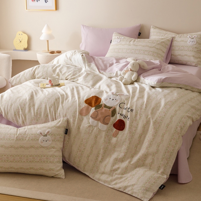 91家纺网 家纺一手货源 找家纺 卡姿家纺 2025秋冬治愈系卡通萌趣系列第一季 蘑菇小兔