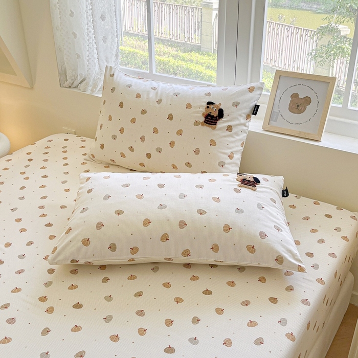 91家纺网 家纺一手货源 找家纺 卡姿家纺 2025秋冬ins小清新印花 — 床笠三件套 小狗南瓜