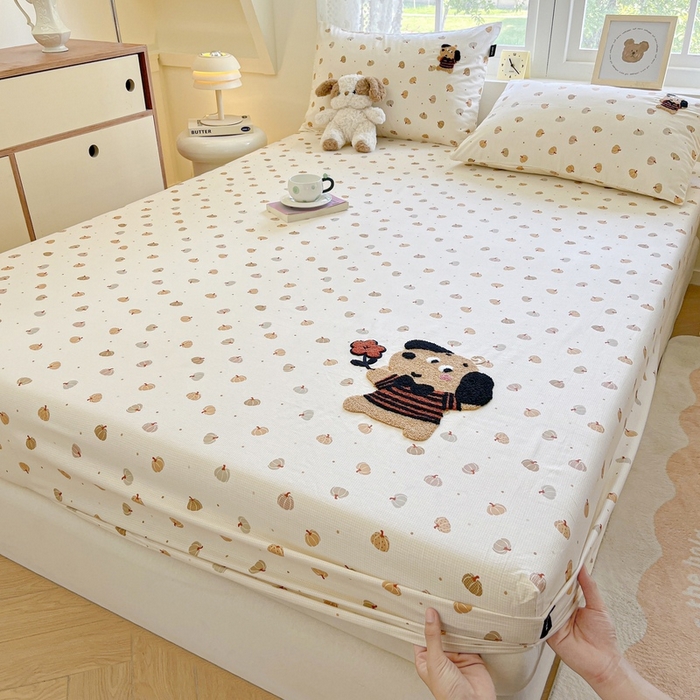 91家纺网 家纺一手货源 找家纺 卡姿家纺 2025秋冬ins小清新印花 — 床笠三件套 小狗南瓜