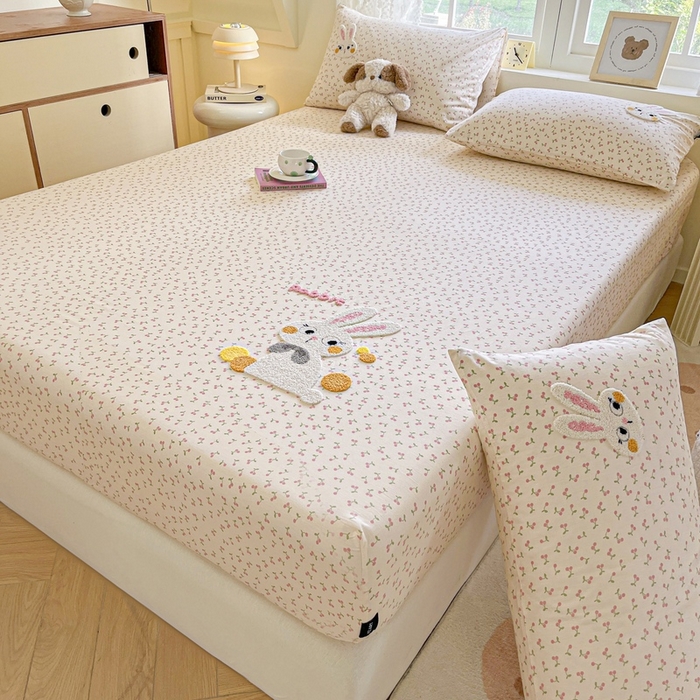 卡姿家纺 2025秋冬ins小清新印花 — 床笠三件套 小兔樱桃