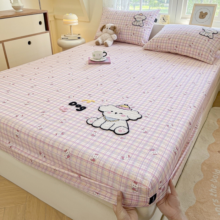 91家纺网 家纺一手货源 找家纺 卡姿家纺 2025秋冬ins小清新印花 — 床笠三件套 甜甜猫