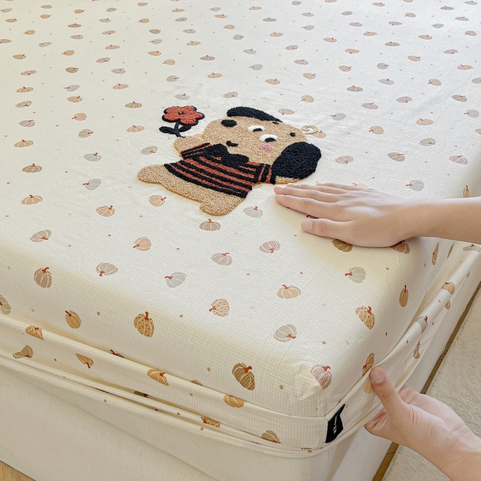 91家纺网 家纺一手货源 找家纺 卡姿家纺 2025秋冬ins小清新印花 — 床笠三件套 小狗南瓜