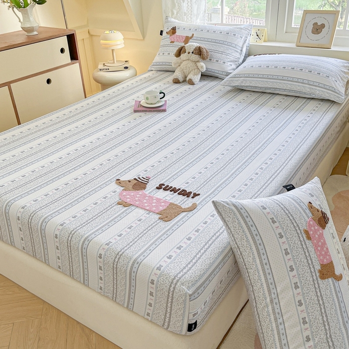 卡姿家纺 2025秋冬ins小清新印花 — 床笠三件套 小狗琪琪