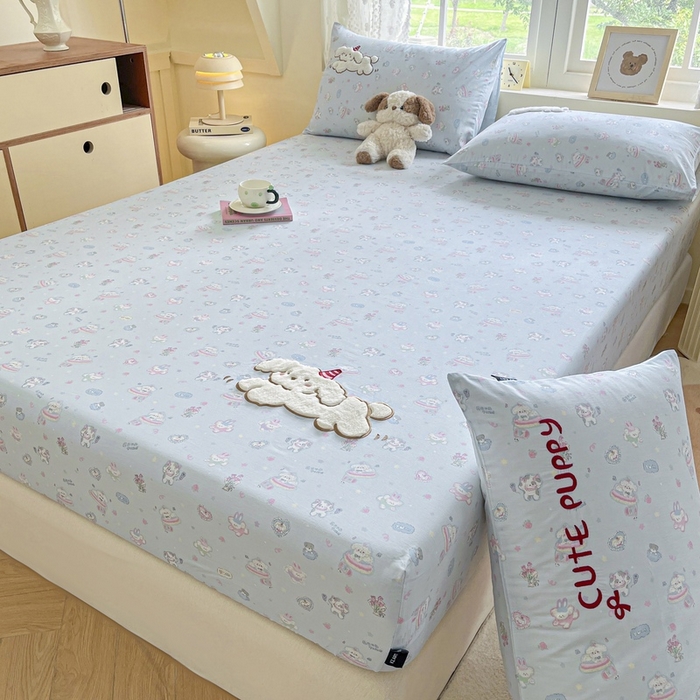 卡姿家纺 2025秋冬ins小清新印花 — 床笠三件套 小狗萌萌