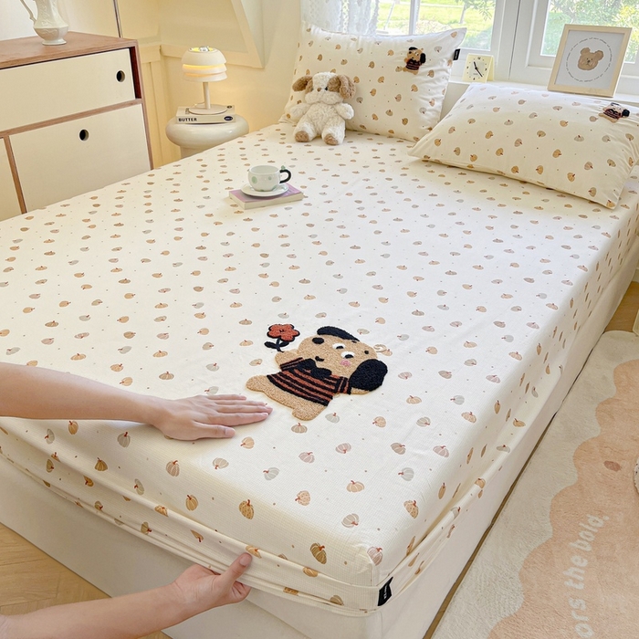 91家纺网 家纺一手货源 找家纺 卡姿家纺 2025秋冬ins小清新印花 — 床笠三件套 小狗南瓜