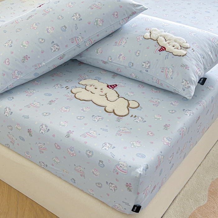 91家纺网 家纺一手货源 找家纺 卡姿家纺 2025秋冬ins小清新印花 — 床笠三件套 小狗萌萌