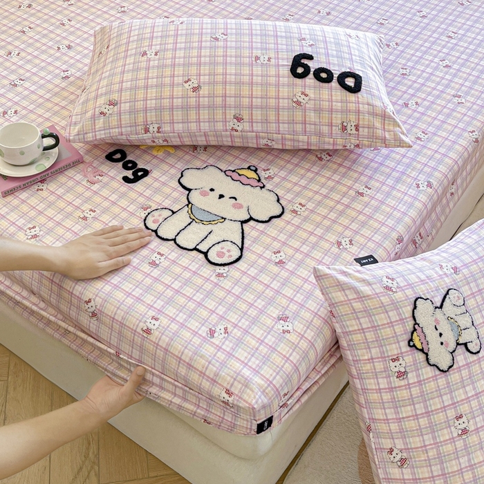 91家纺网 家纺一手货源 找家纺 卡姿家纺 2025秋冬ins小清新印花 — 床笠三件套 甜甜猫