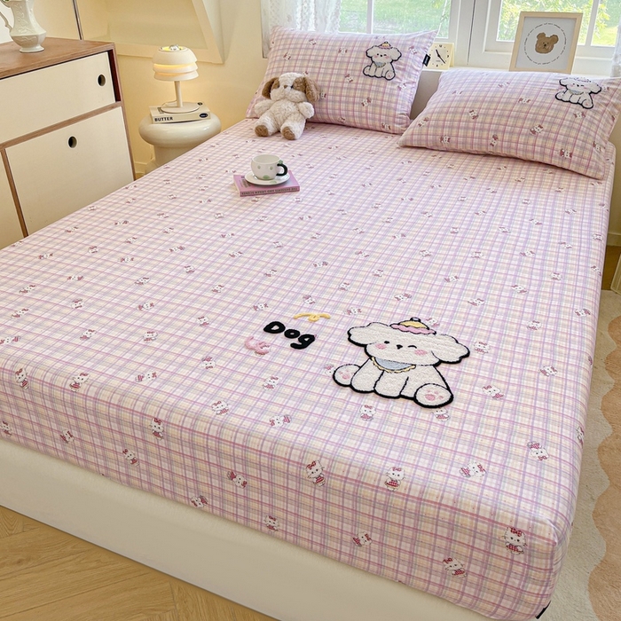 91家纺网 家纺一手货源 找家纺 卡姿家纺 2025秋冬ins小清新印花 — 床笠三件套 甜甜猫