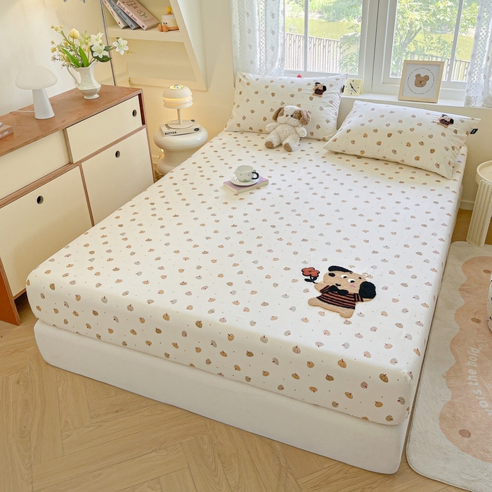 91家纺网 家纺一手货源 找家纺 卡姿家纺 2025秋冬ins小清新印花 — 床笠三件套 小狗南瓜