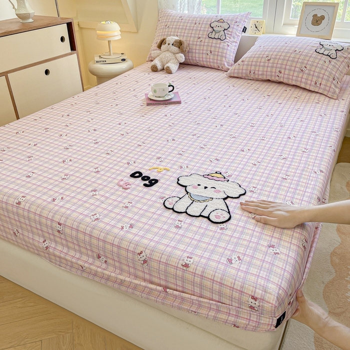 91家纺网 家纺一手货源 找家纺 卡姿家纺 2025秋冬ins小清新印花 — 床笠三件套 甜甜猫