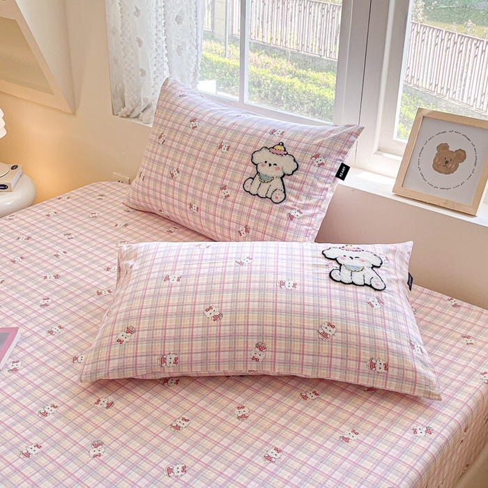 91家纺网 家纺一手货源 找家纺 卡姿家纺 2025秋冬ins小清新印花 — 床笠三件套 甜甜猫