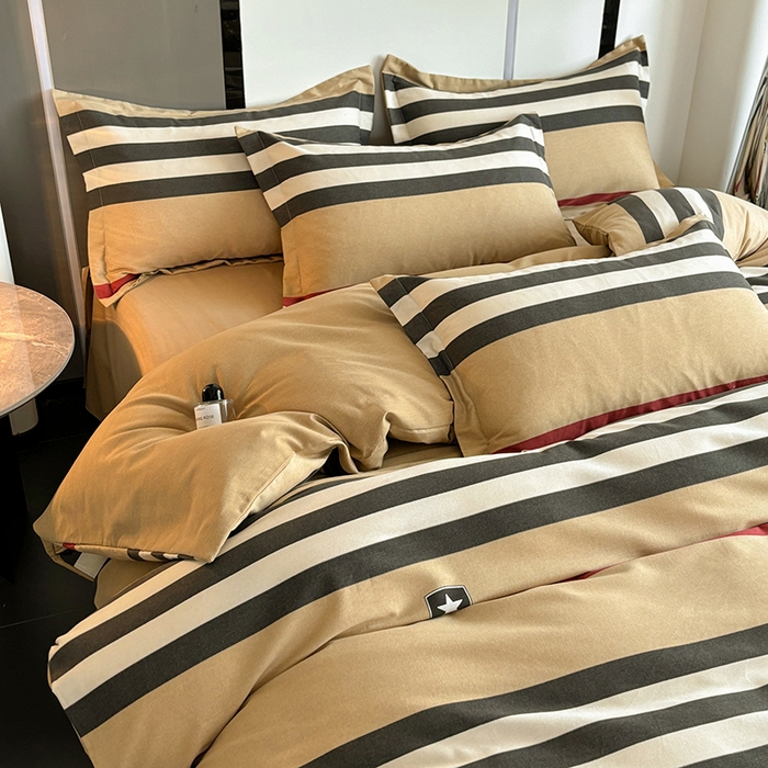 91家纺网 家纺一手货源 找家纺 慕木家纺 2025新款A类高端无印风卡通高克重170克阳光暖绒四件套系列 极简格调-黄