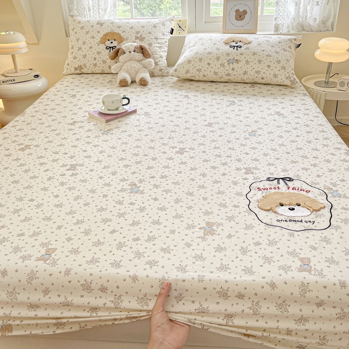 91家纺网 家纺一手货源 找家纺 卡姿家纺 2025秋冬ins小清新印花 — 床笠三件套 泰迪宝贝