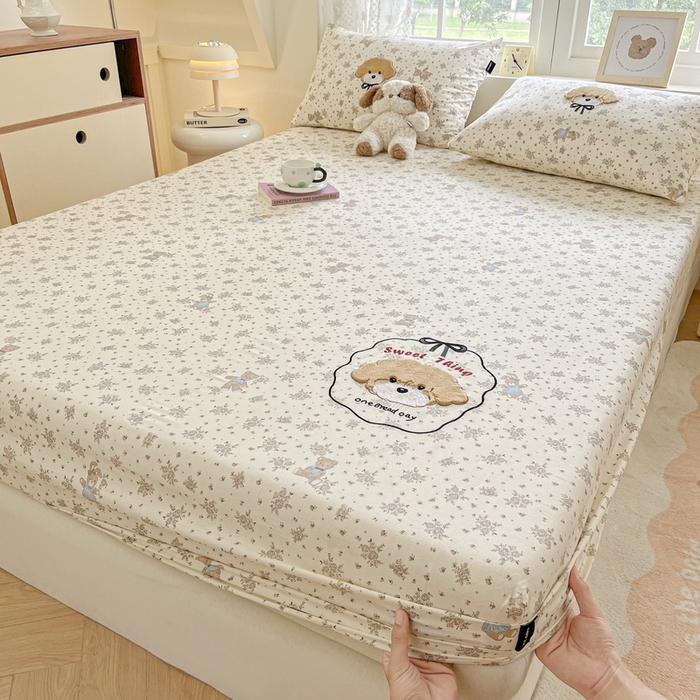 91家纺网 家纺一手货源 找家纺 卡姿家纺 2025秋冬ins小清新印花 — 床笠三件套 泰迪宝贝
