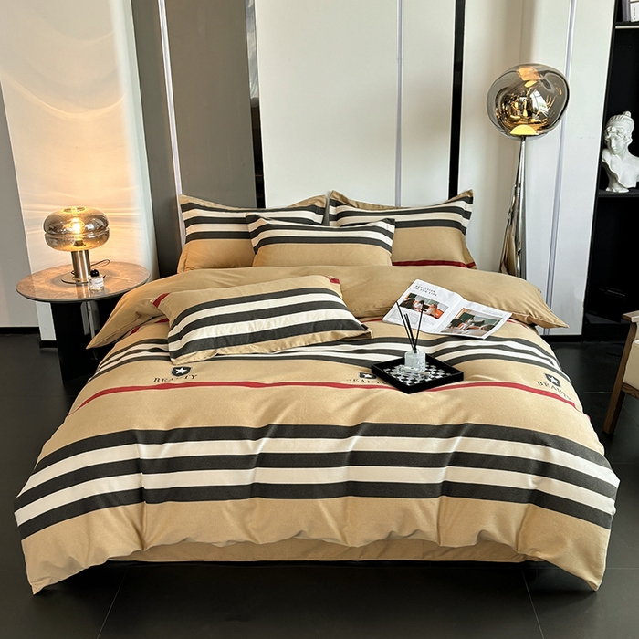 91家纺网 家纺一手货源 找家纺 慕木家纺 2025新款A类高端无印风卡通高克重170克阳光暖绒四件套系列 极简格调-黄