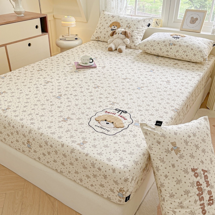 卡姿家纺 2025秋冬ins小清新印花 — 床笠三件套 泰迪宝贝