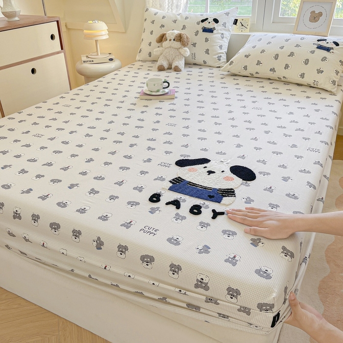 91家纺网 家纺一手货源 找家纺 卡姿家纺 2025秋冬ins小清新印花 — 床笠三件套 小狗雪纳