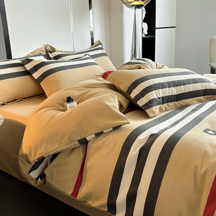 91家纺网 家纺一手货源 找家纺 慕木家纺 2025新款A类高端无印风卡通高克重170克阳光暖绒四件套系列 极简格调-黄