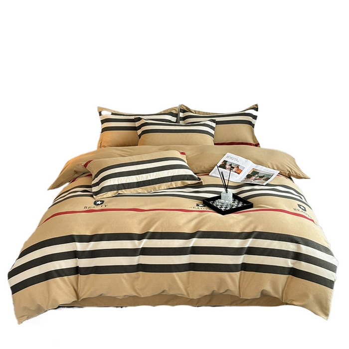 91家纺网 家纺一手货源 找家纺 慕木家纺 2025新款A类高端无印风卡通高克重170克阳光暖绒四件套系列 极简格调-黄