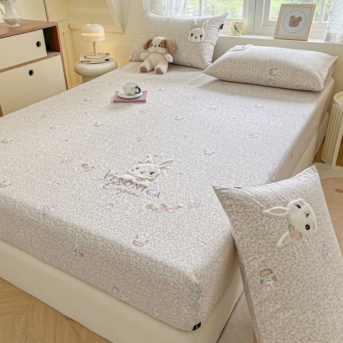 卡姿家纺 2025秋冬ins小清新印花 — 床笠三件套 小兔咪霏