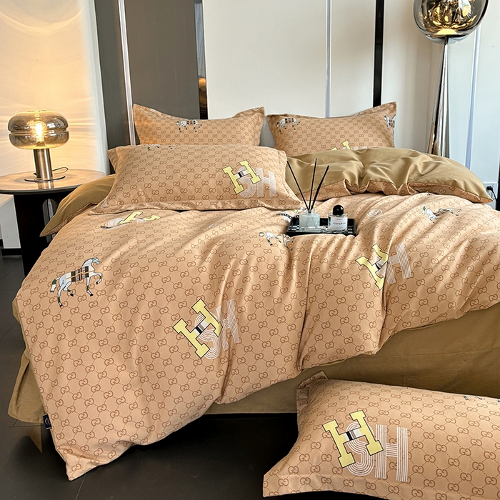 慕木家纺 2025新款A类高端无印风卡通高克重170克阳光暖绒四件套系列 爱马仕-咖