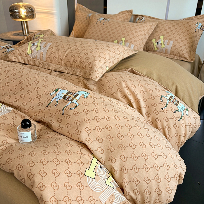 91家纺网 家纺一手货源 找家纺 慕木家纺 2025新款A类高端无印风卡通高克重170克阳光暖绒四件套系列 爱马仕-咖