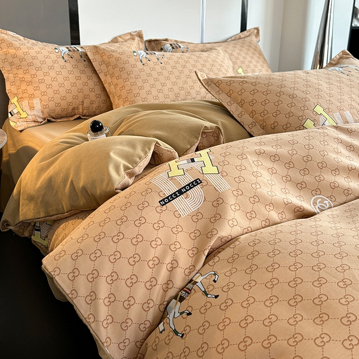 91家纺网 家纺一手货源 找家纺 慕木家纺 2025新款A类高端无印风卡通高克重170克阳光暖绒四件套系列 爱马仕-咖