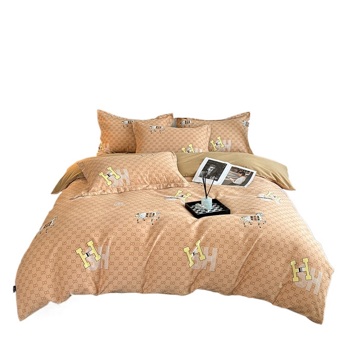 91家纺网 家纺一手货源 找家纺 慕木家纺 2025新款A类高端无印风卡通高克重170克阳光暖绒四件套系列 爱马仕-咖