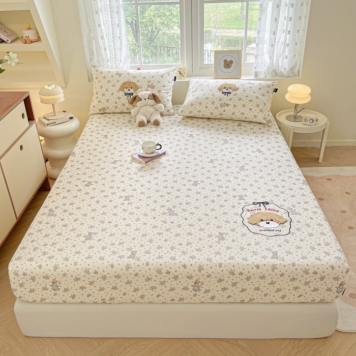 91家纺网 家纺一手货源 找家纺 卡姿家纺 2025秋冬ins小清新印花 — 床笠三件套 泰迪宝贝