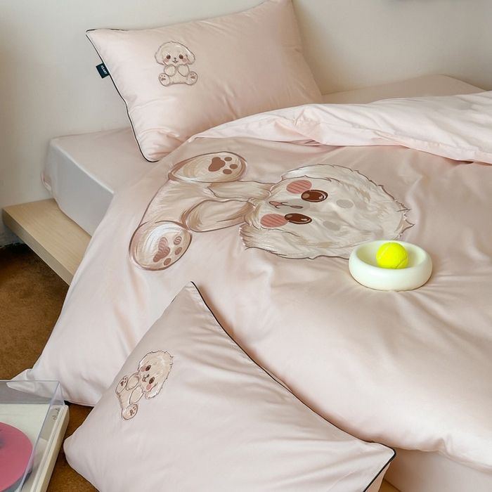 91家纺网 家纺一手货源 找家纺 （总）卡姿家纺 2025秋冬60支长绒棉贴布绣四件套-萌趣多