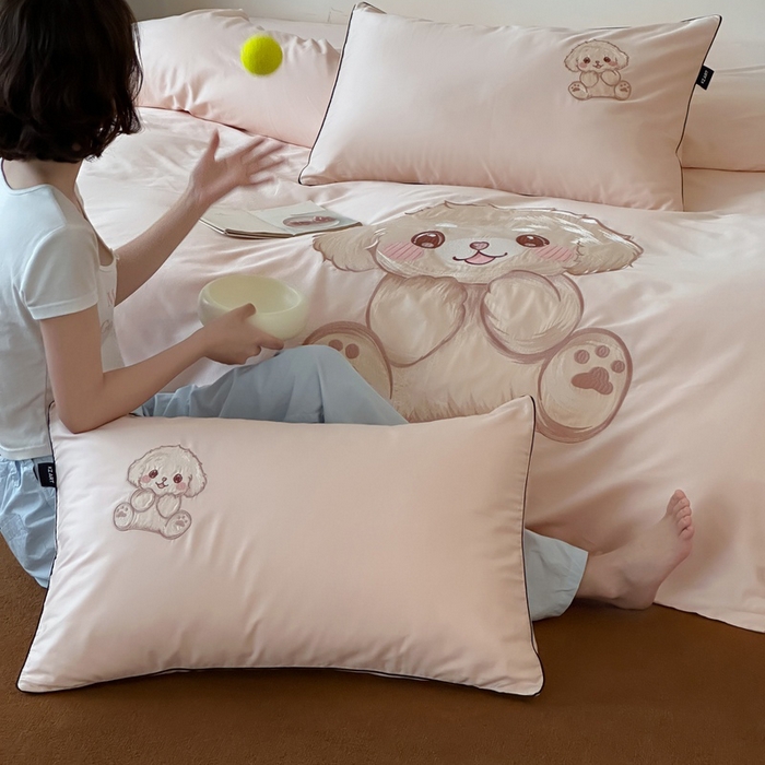 91家纺网 家纺一手货源 找家纺 （总）卡姿家纺 2025秋冬60支长绒棉贴布绣四件套-萌趣多