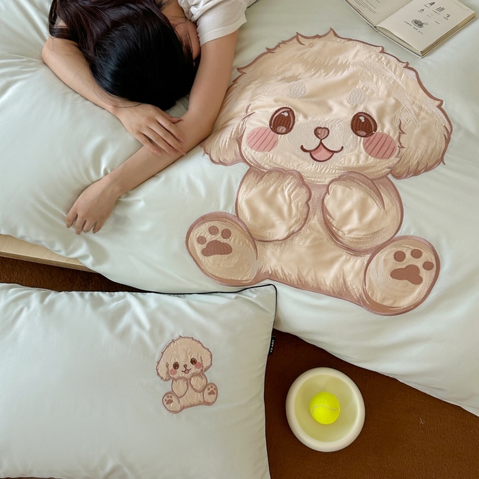 91家纺网 家纺一手货源 找家纺 卡姿家纺 2025秋冬60支长绒棉贴布绣四件套-萌趣多 萌趣多-绿