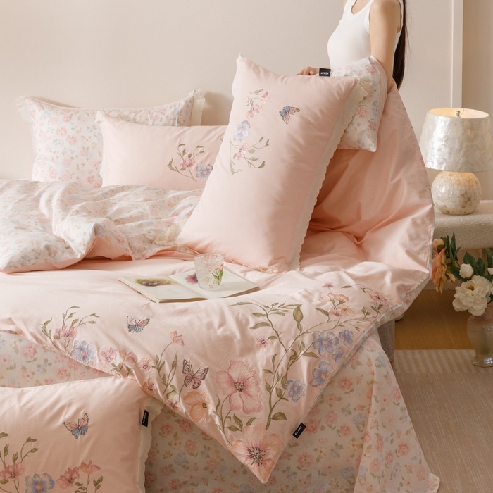 91家纺网 家纺一手货源 找家纺 （总）卡姿家纺 2025秋冬小清新绣花+印花四件套-茉莉