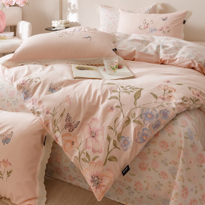 91家纺网 家纺一手货源 找家纺 （总）卡姿家纺 2025秋冬小清新绣花+印花四件套-茉莉