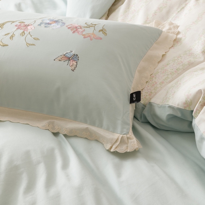 91家纺网 家纺一手货源 找家纺 卡姿家纺 2025秋冬小清新绣花+印花四件套-茉莉 茉莉-蓝